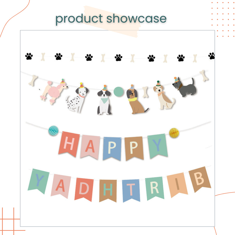 Puppy Theme Decoration Banner Cake Topper for Birthday Party