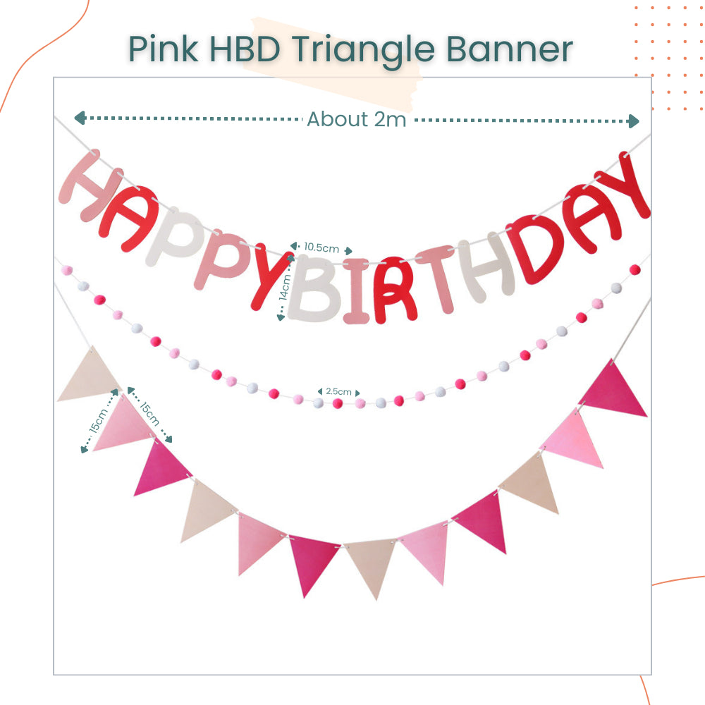 Happy Birthday Banner Set Pompom Triangle Flag Bunting for Party Event Decoration