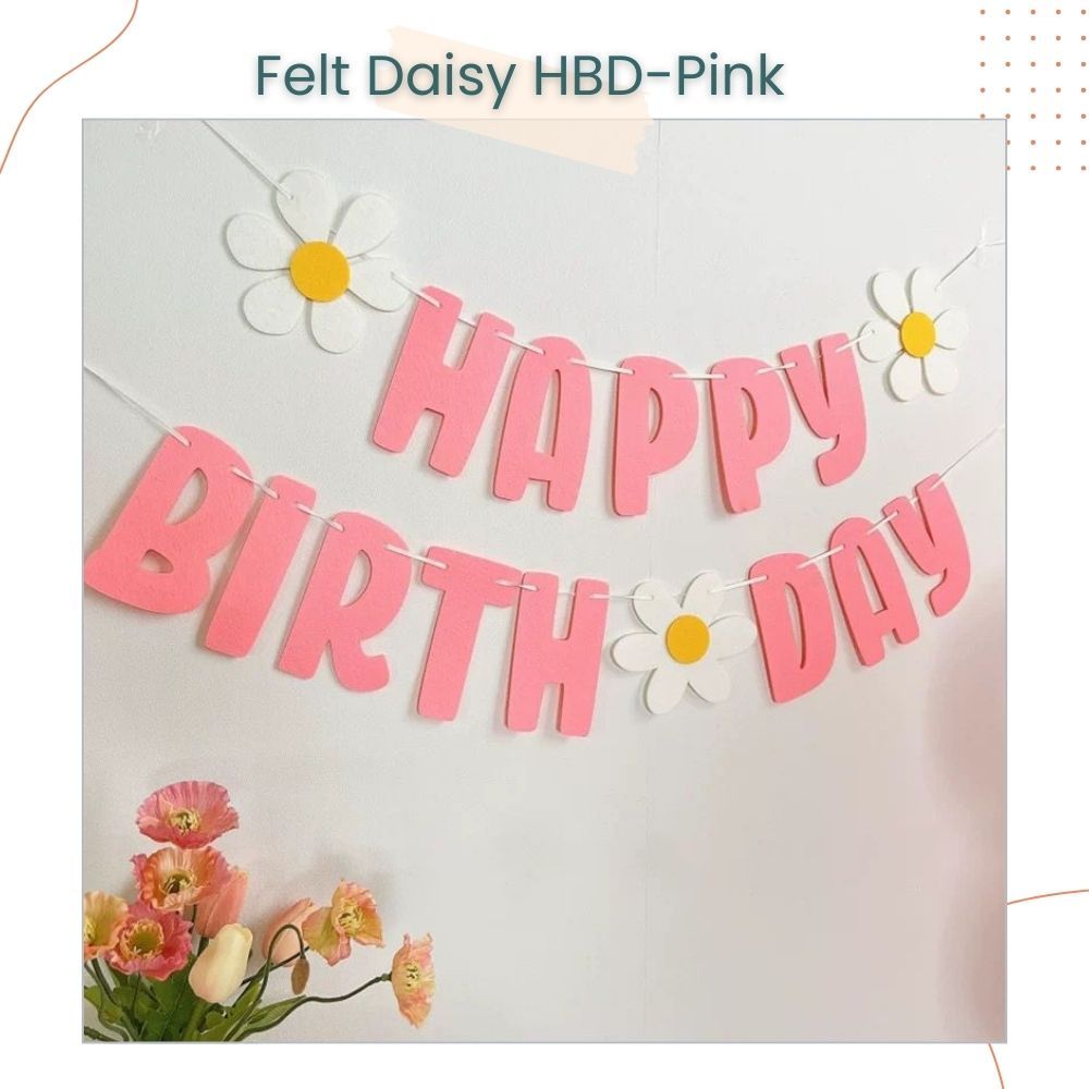 Korean Daisy Theme Happy birthday Banner Garland Felt Fabric Banner for Birthday Decoration
