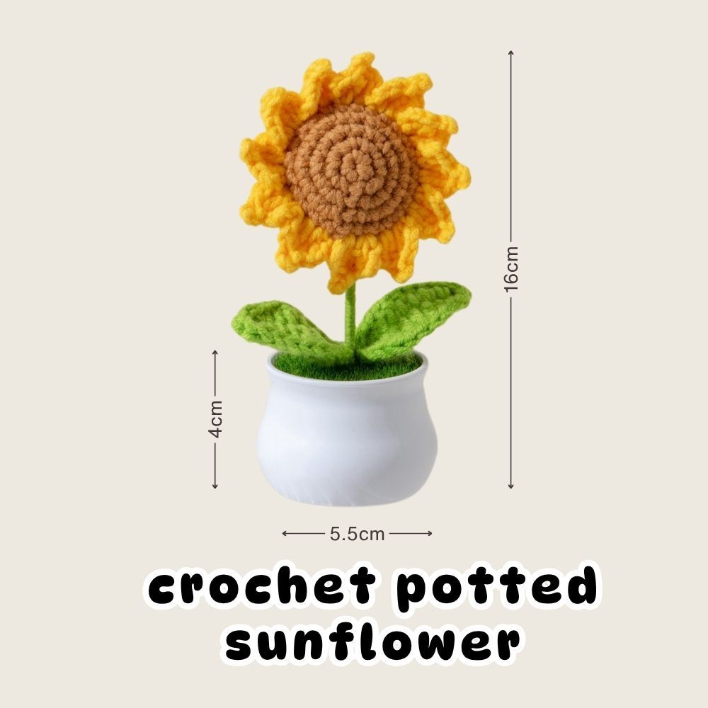 Crochet Sunflower Pot Tulip Pot Mother's Day Teachers Day Card Ribbon PVC Gift Bag