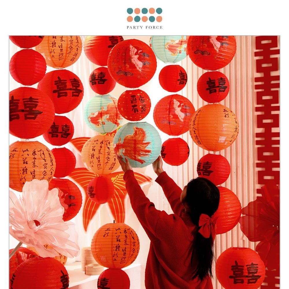 囍 Premium Wedding Lantern Backdrop Decoration Set for Wedding Room Living Room Photo Props