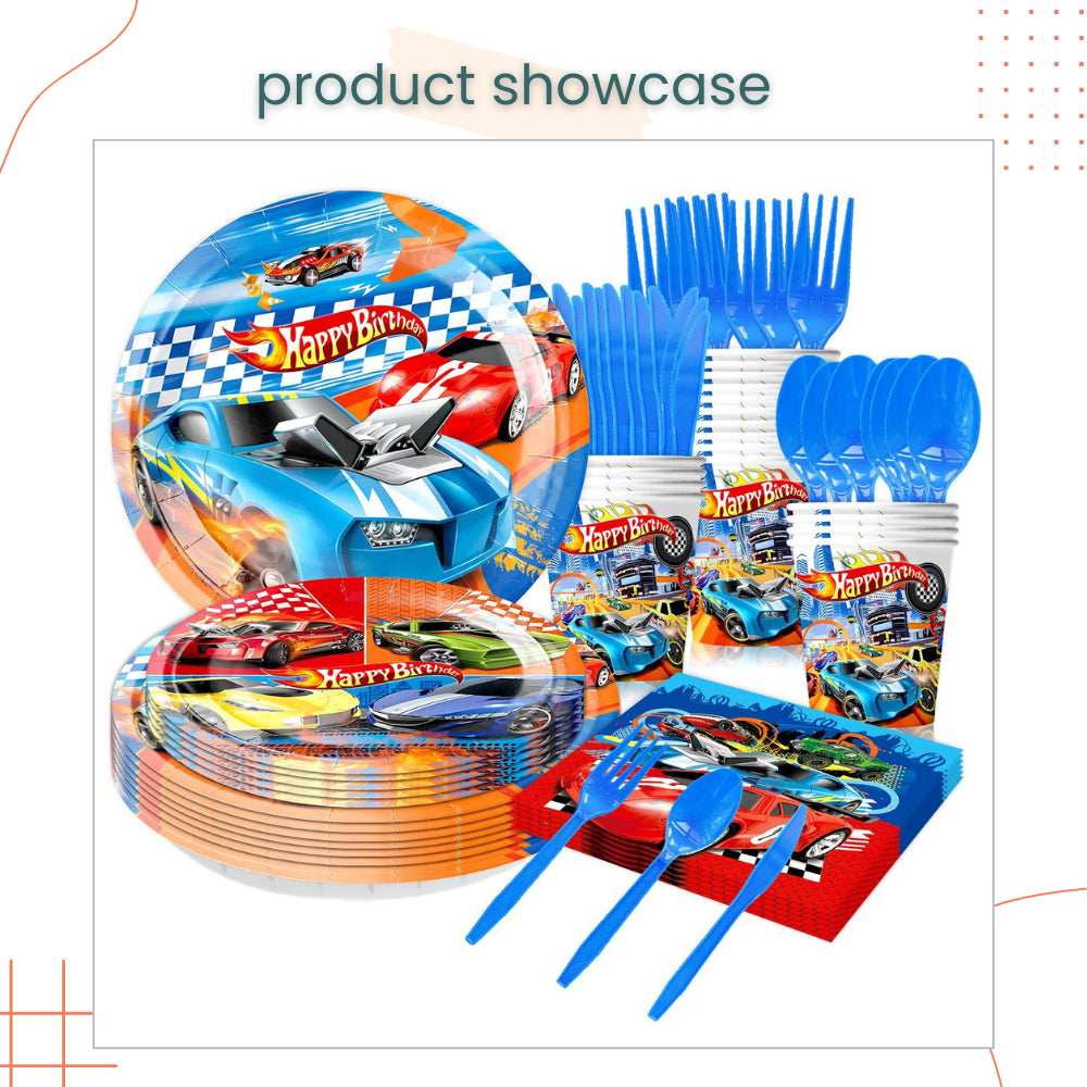 Racing Car Hot Wheels Theme Disposable Tableware Banner Balloon Birthday Decoration for Party Events