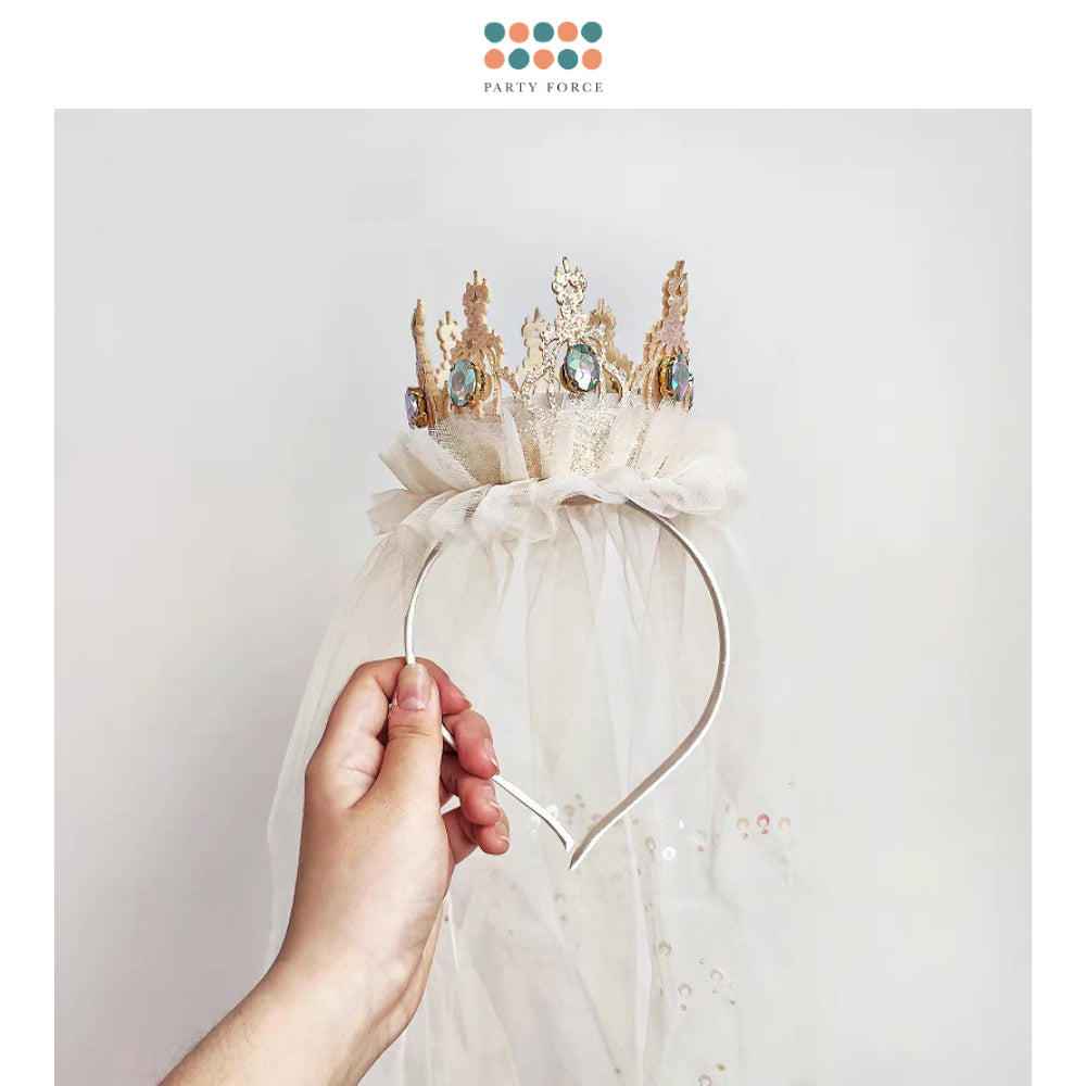 Princess Diamond Veil Headband Tiara Party Hat for Birthday Party Decoration