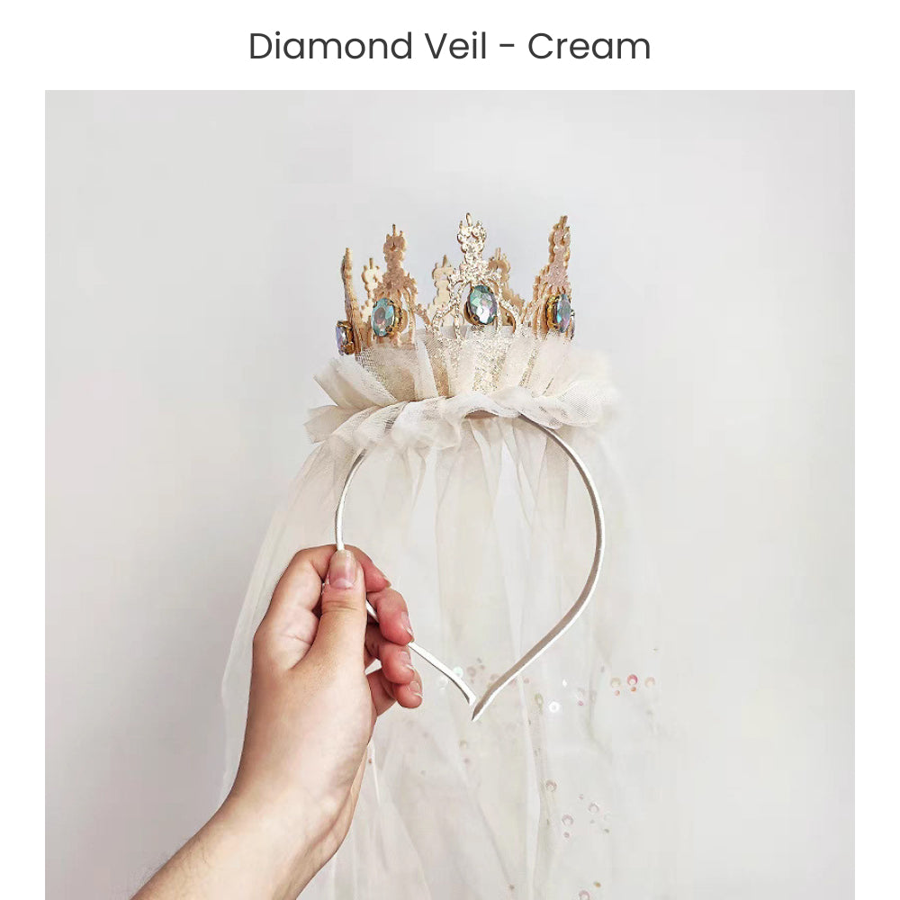 Princess Diamond Veil Headband Tiara Party Hat for Birthday Party Decoration