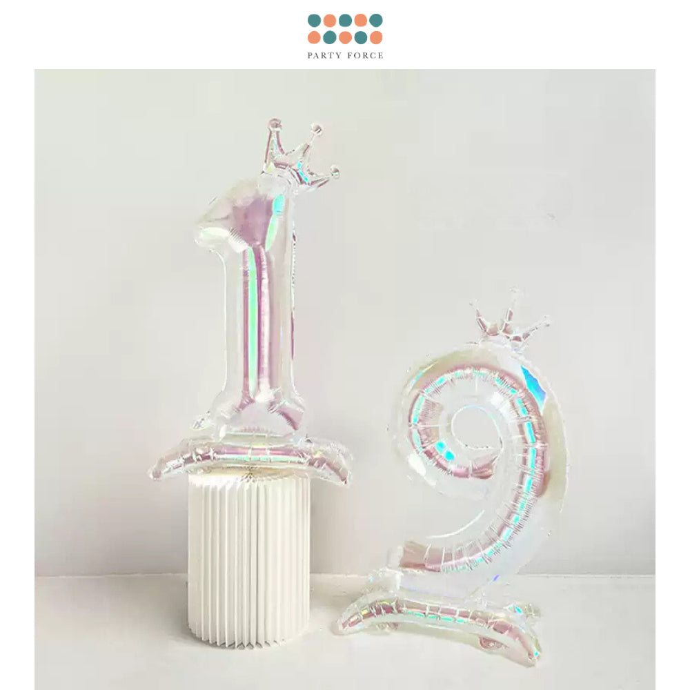 Iridescent 40 inch standing number balloon with base foil balloon for birthday party decoration