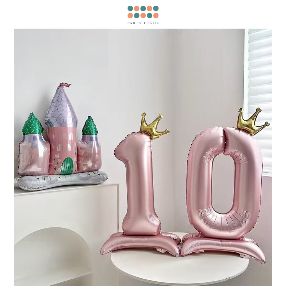 Pink 40 inch standing number balloon with base foil balloon for birthday party decoration