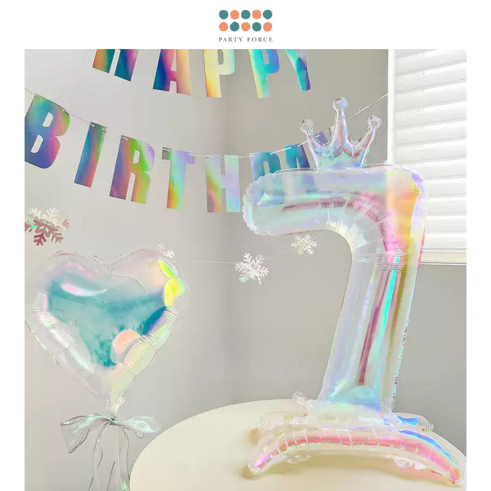 Iridescent 40 inch standing number balloon with base foil balloon for birthday party decoration
