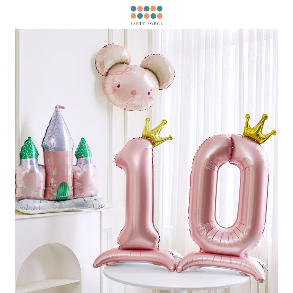 Pink 40 inch standing number balloon with base foil balloon for birthday party decoration