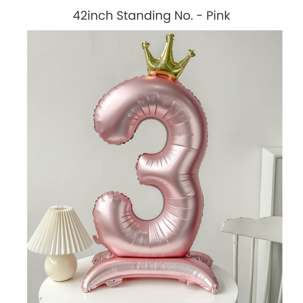 Pink 40 inch standing number balloon with base foil balloon for birthday party decoration