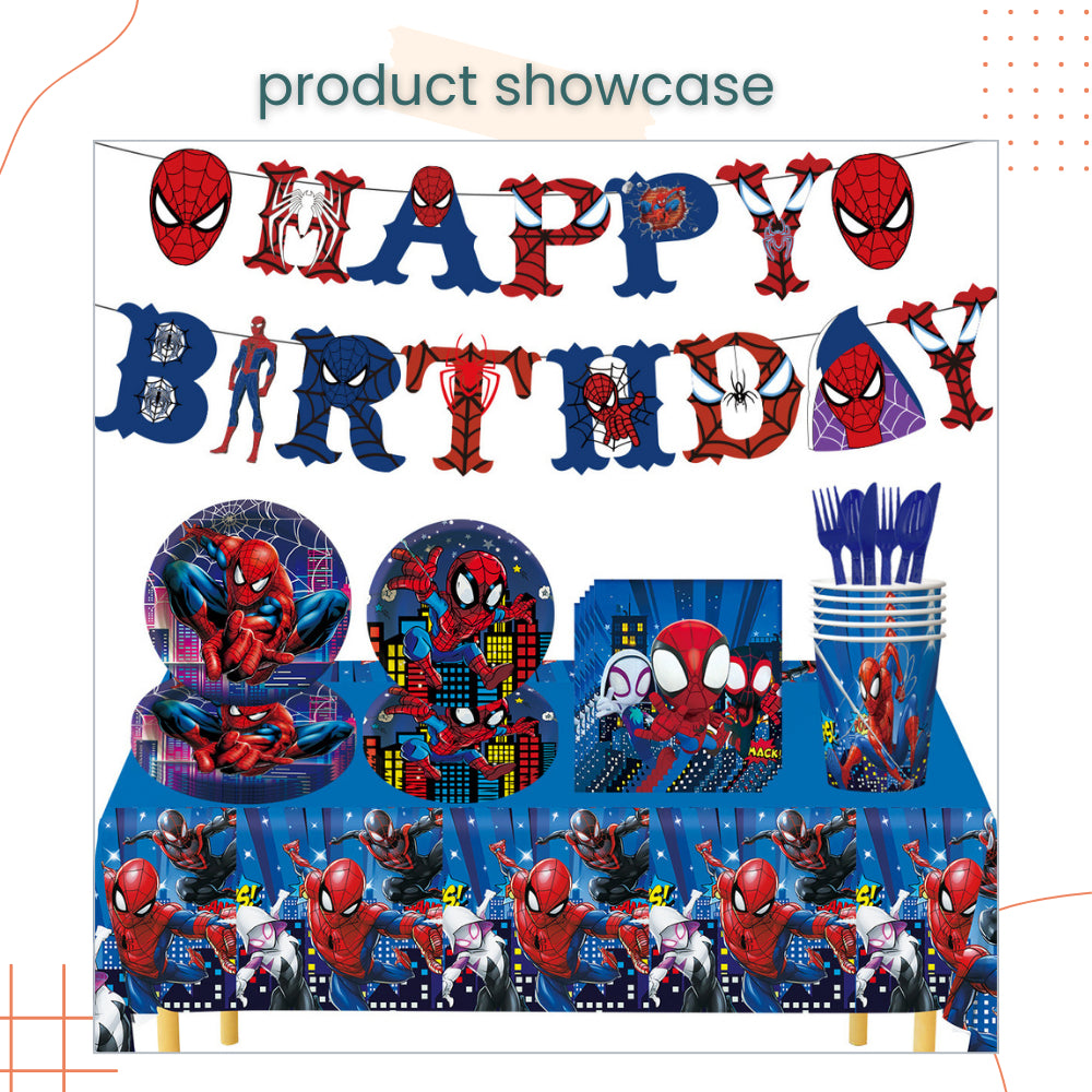 Spiderman Theme Disposable Tableware Plates Cups Cutlery Banner Balloon for Birthday Party