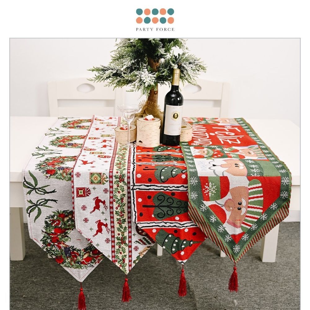 Christmas Theme Knitting Table Cloth with Tassel for Christmas Home Decoration Christmas Party
