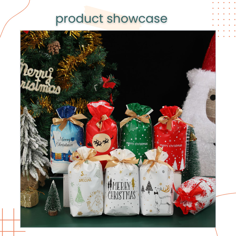 Christmas Cute Cartoon Gift Drawstring Packaging Bag for Gift Goodie on Christmas Party Event Celebration