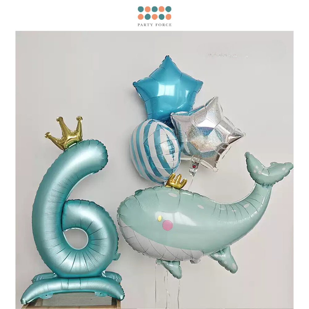 Blue 40 inch standing number balloon with base foil balloon for birthday party decoration