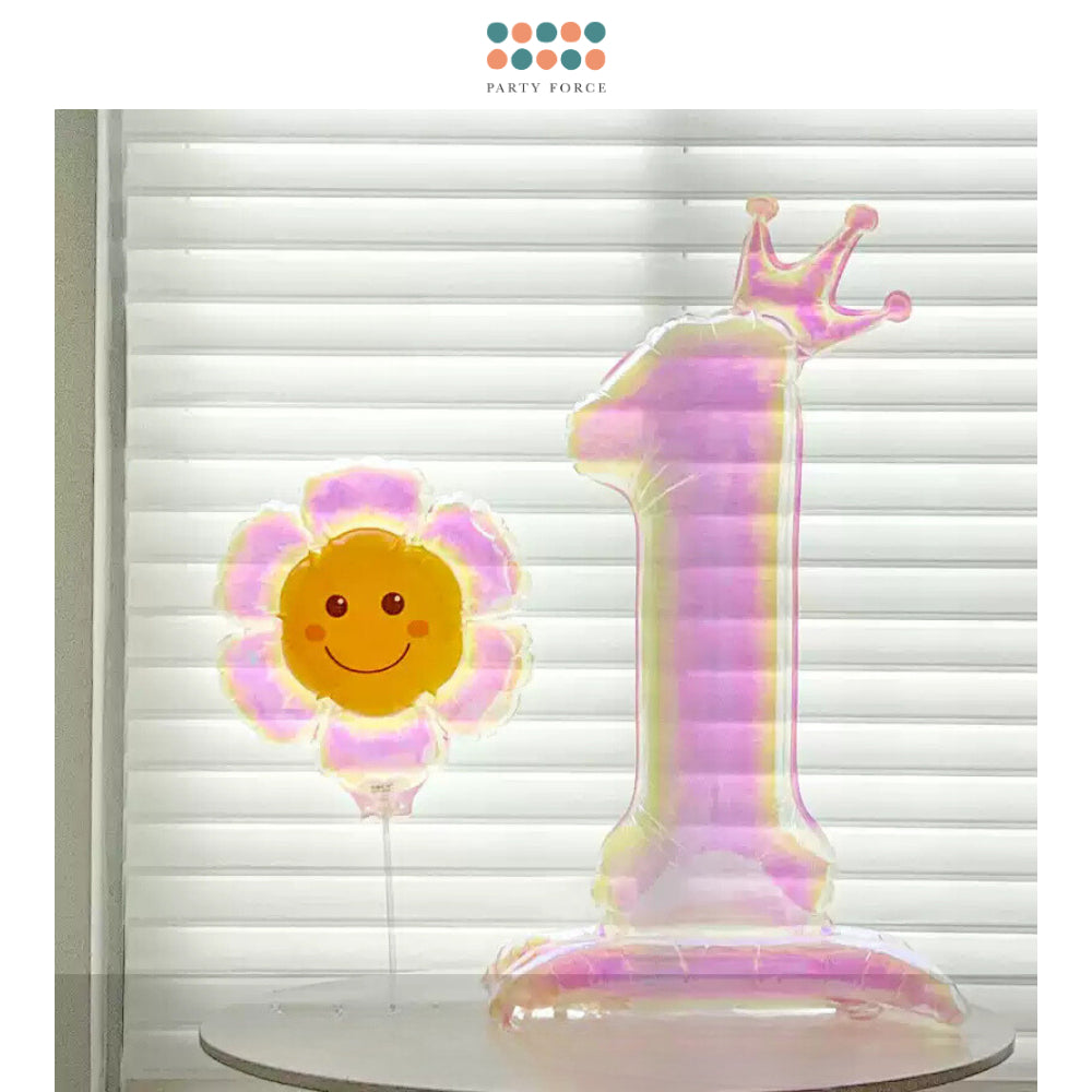 Iridescent 40 inch standing number balloon with base foil balloon for birthday party decoration