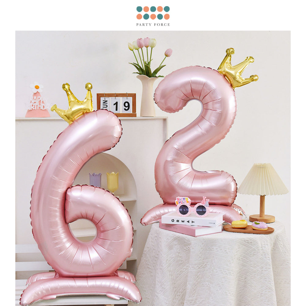 Pink 40 inch standing number balloon with base foil balloon for birthday party decoration