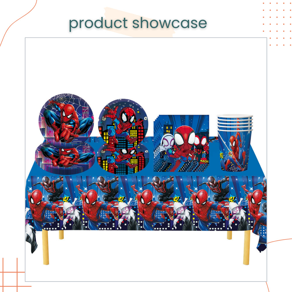 Spiderman Theme Disposable Tableware Plates Cups Cutlery Banner Balloon for Birthday Party