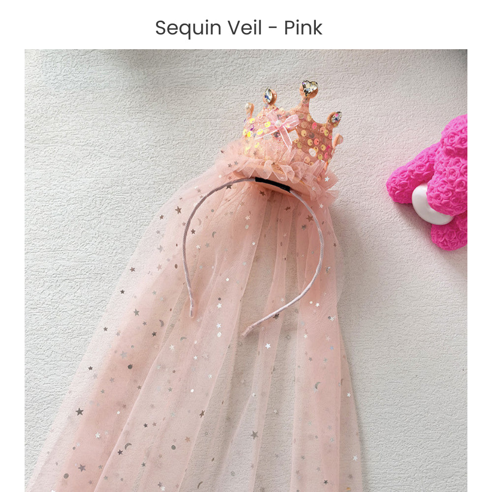 Princess Diamond Veil Headband Tiara Party Hat for Birthday Party Decoration