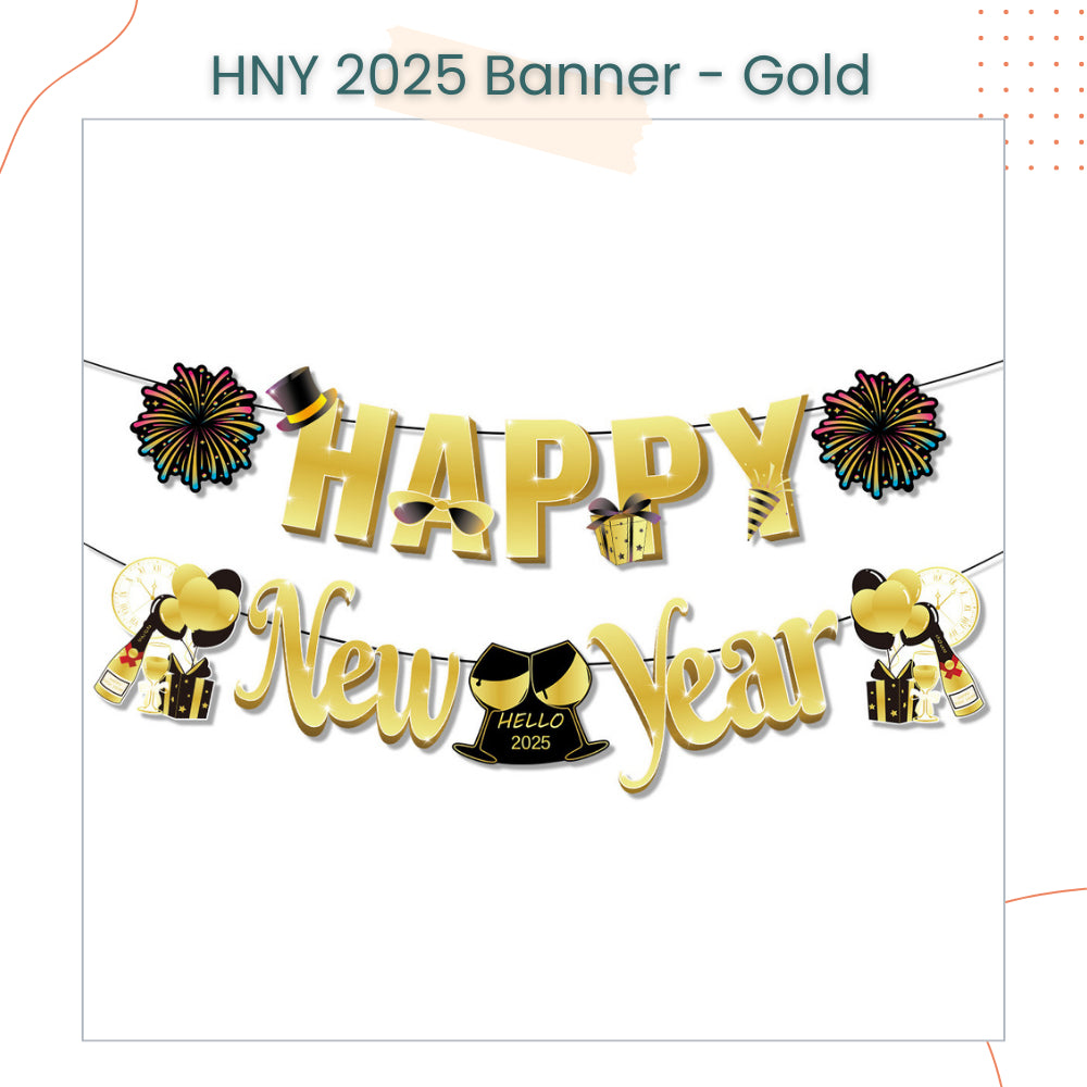 Happy New Year Decorative Rose Gold Gold Hello 2025 Banner for New Year Celebrations Parties