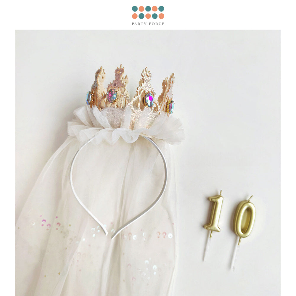Princess Diamond Veil Headband Tiara Party Hat for Birthday Party Decoration