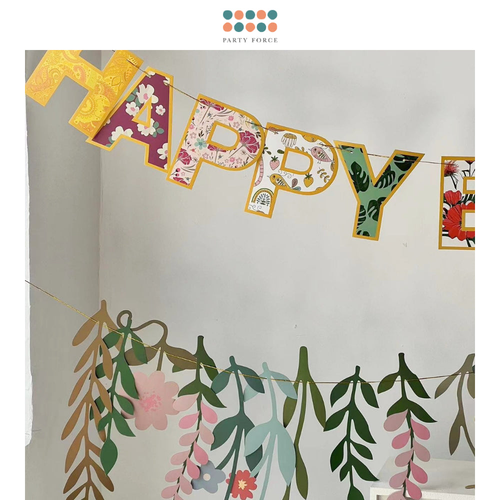 Floral Happy birthday banner Garland Decorative Banner for birthday decoration