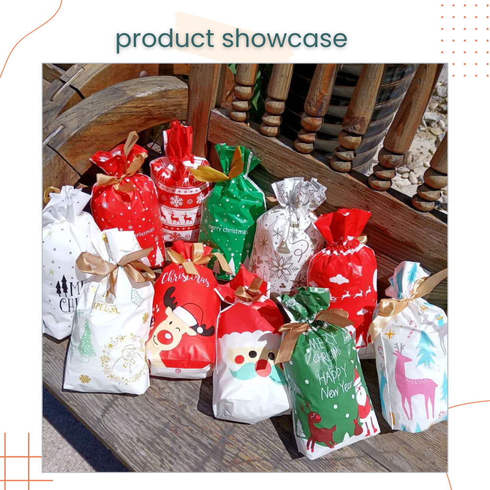 Christmas Cute Cartoon Gift Drawstring Packaging Bag for Gift Goodie on Christmas Party Event Celebration