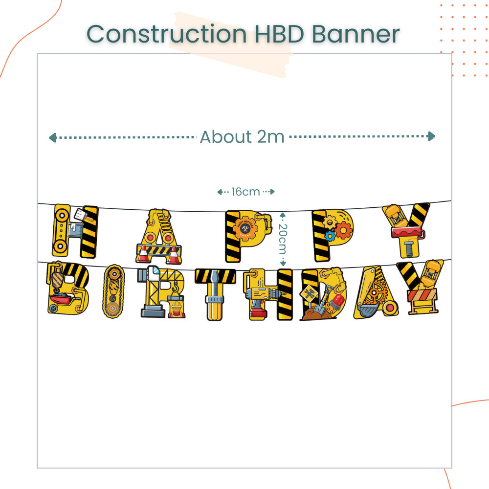 Construction Theme Disposable Tableware Banner Balloon Birthday Decoration for Party Events