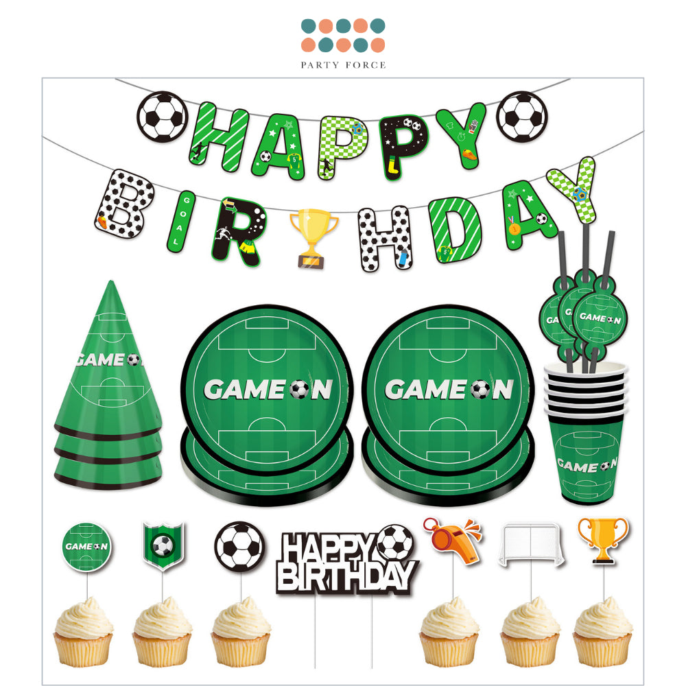 Soccer Theme Disposable Tableware Plates Cups Cutlery Banner Balloon for Birthday Party
