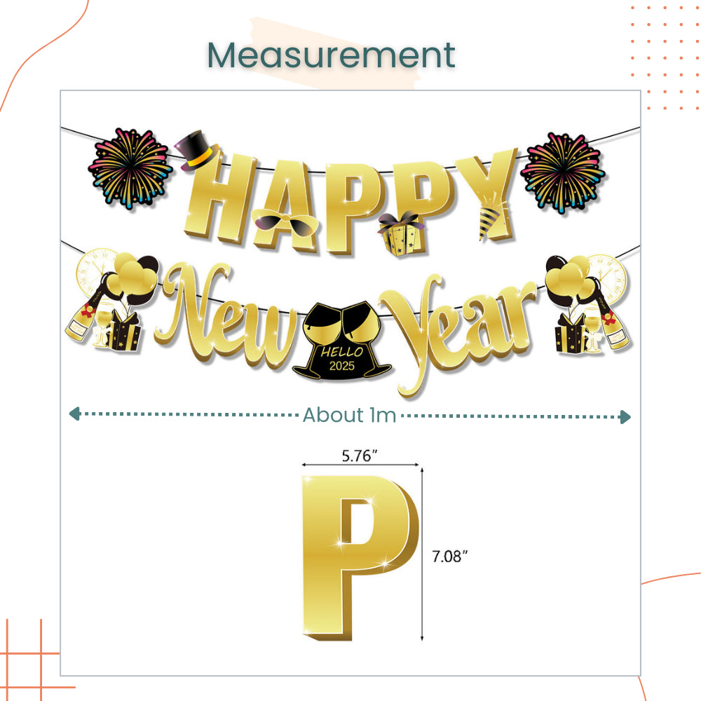 Happy New Year Decorative Rose Gold Gold Hello 2025 Banner for New Year Celebrations Parties