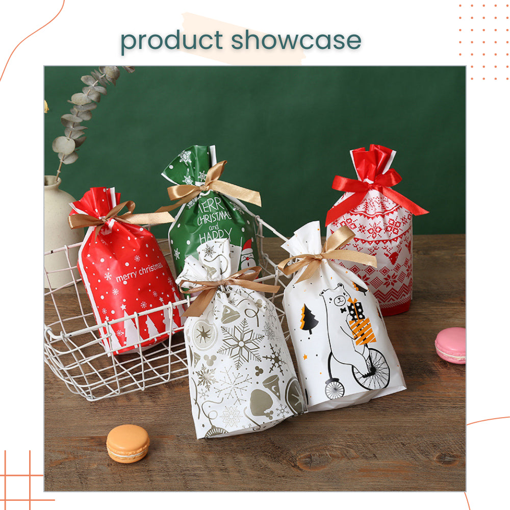 Christmas Cute Cartoon Gift Drawstring Packaging Bag for Gift Goodie on Christmas Party Event Celebration