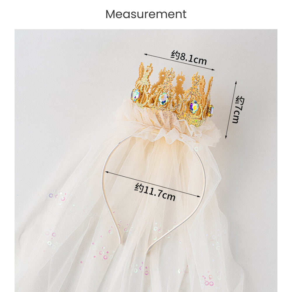 Princess Diamond Veil Headband Tiara Party Hat for Birthday Party Decoration
