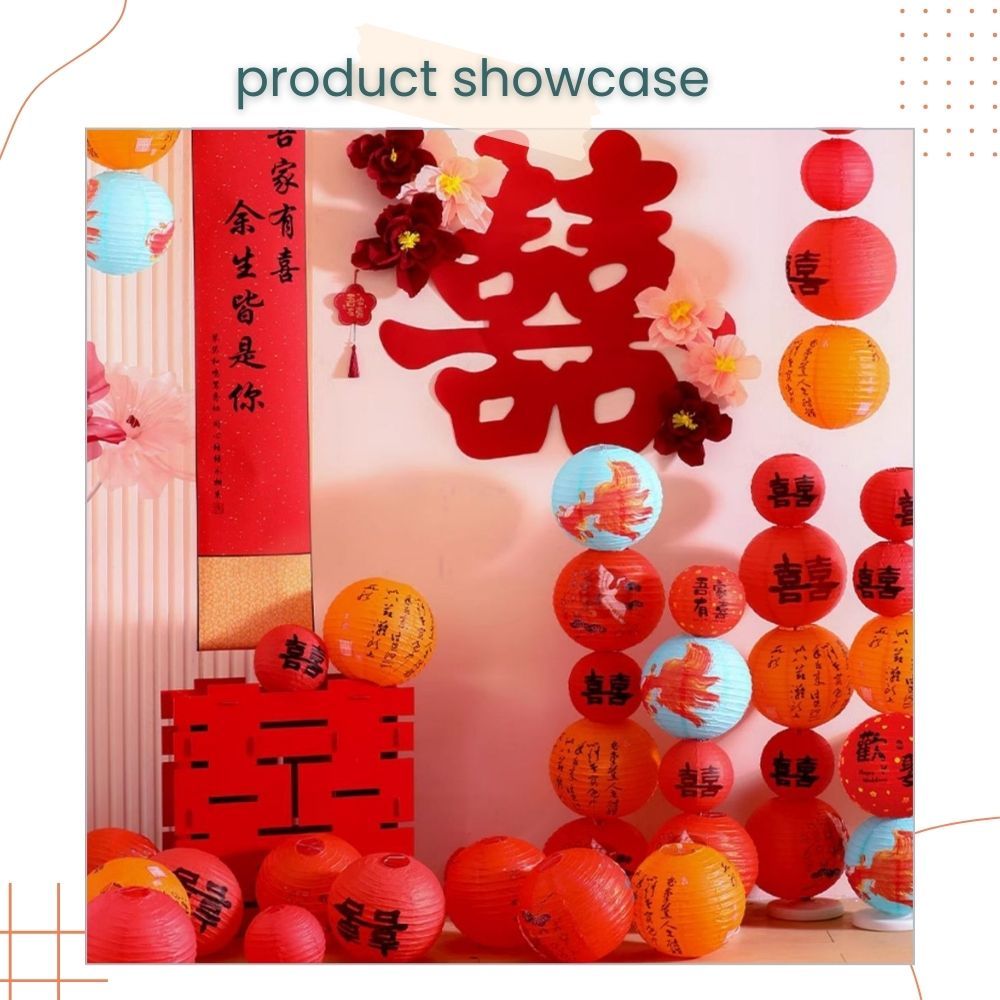 囍 Premium Wedding Lantern Backdrop Decoration Set for Wedding Room Living Room Photo Props