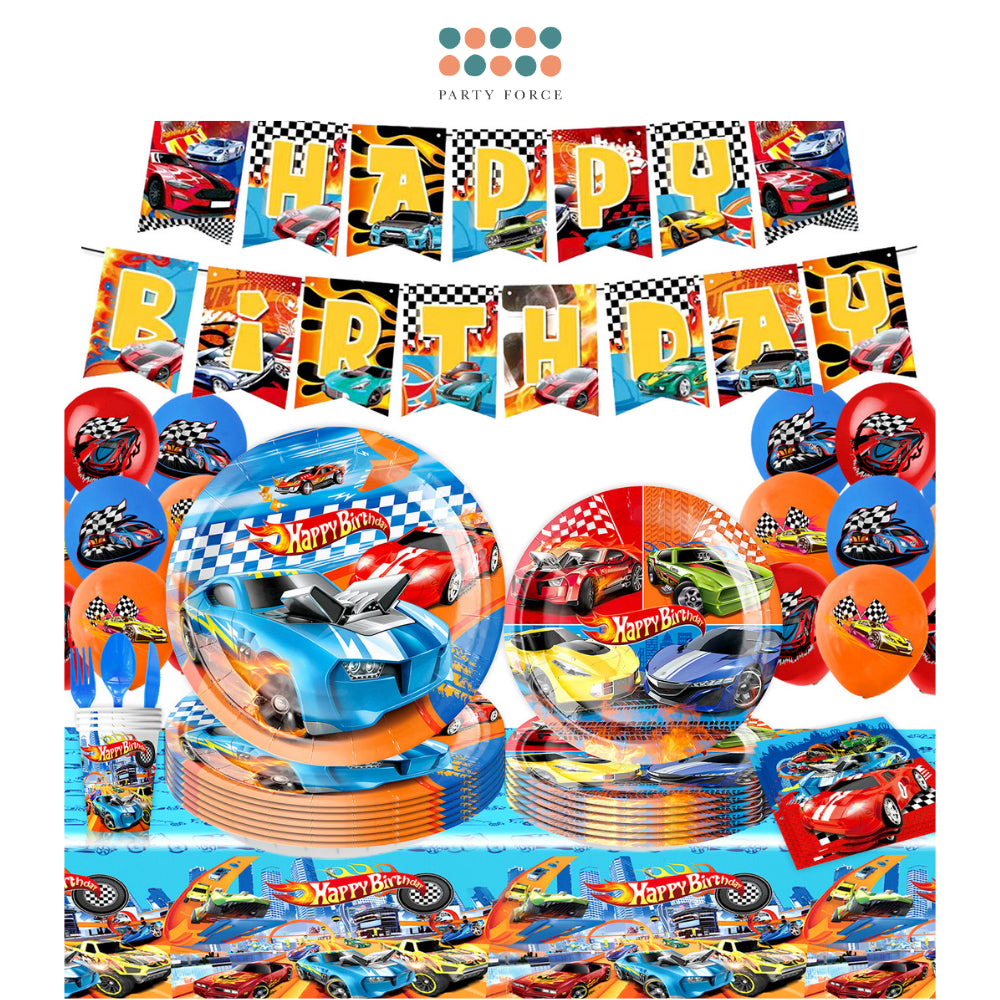 Racing Car Hot Wheels Theme Disposable Tableware Banner Balloon Birthday Decoration for Party Events