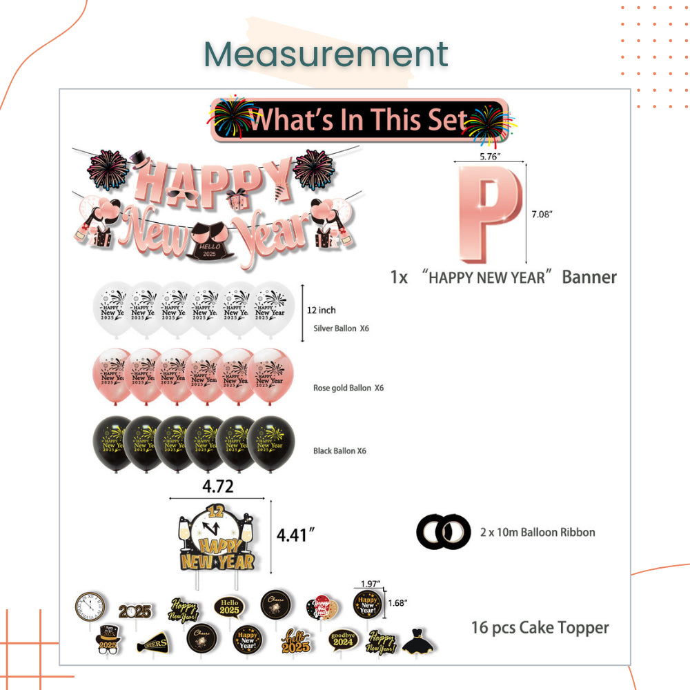 Happy New Year 2025 Balloon Decoration Pack for New Year Celebrations Parties