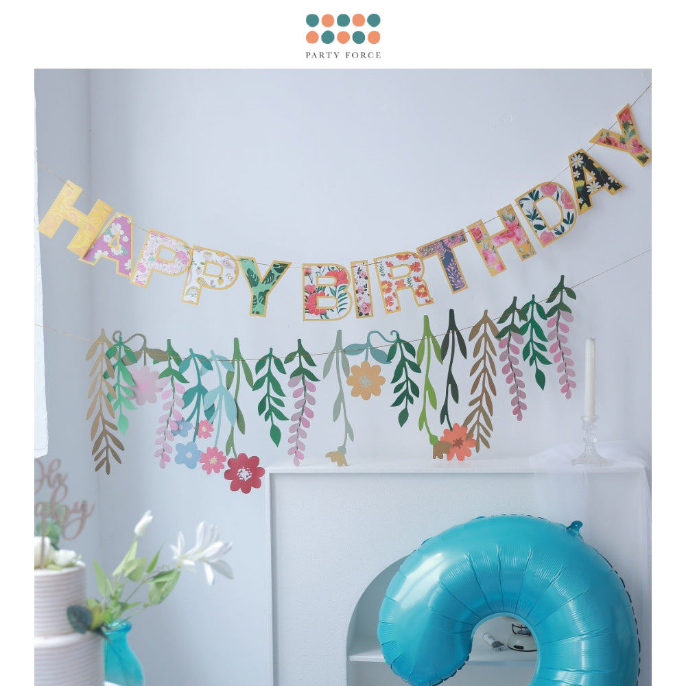 Floral Happy birthday banner Garland Decorative Banner for birthday decoration