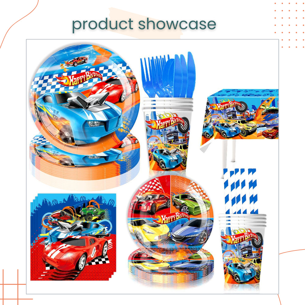 Racing Car Hot Wheels Theme Disposable Tableware Banner Balloon Birthday Decoration for Party Events