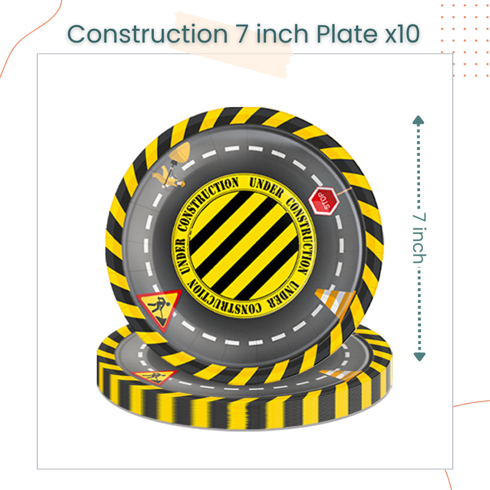 Construction Theme Disposable Tableware Banner Balloon Birthday Decoration for Party Events