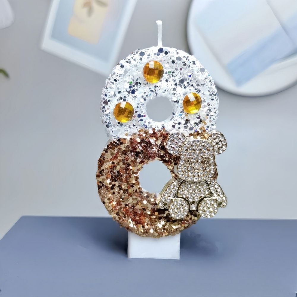 Fancy Gold Bear Number Candle for birthday party cake decoration