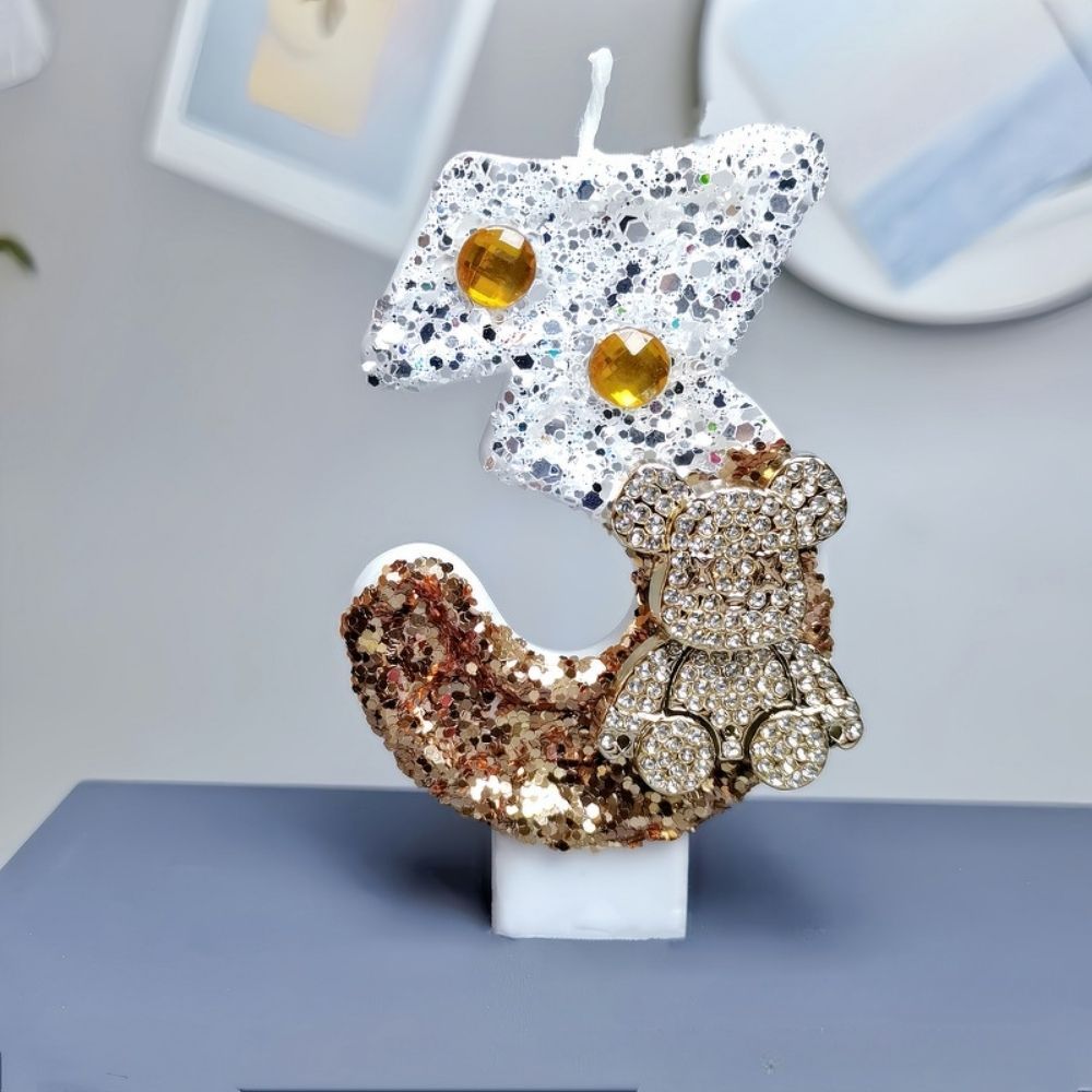 Fancy Gold Bear Number Candle for birthday party cake decoration