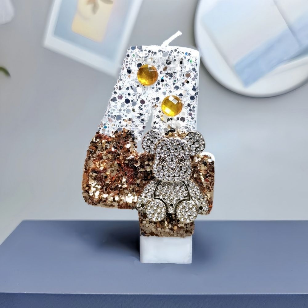 Fancy Gold Bear Number Candle for birthday party cake decoration
