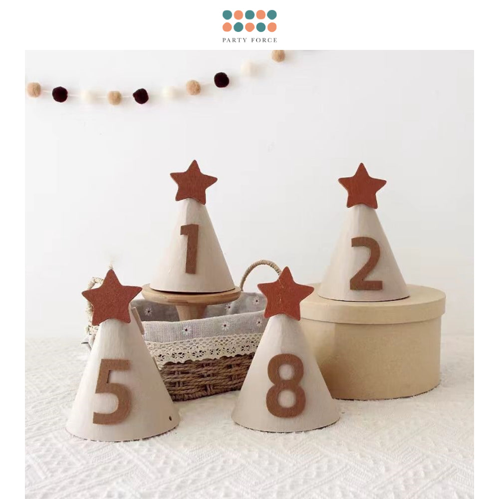 Beige Star Felt Party Hat half birthday 30 days 100 days birthday party decoration
