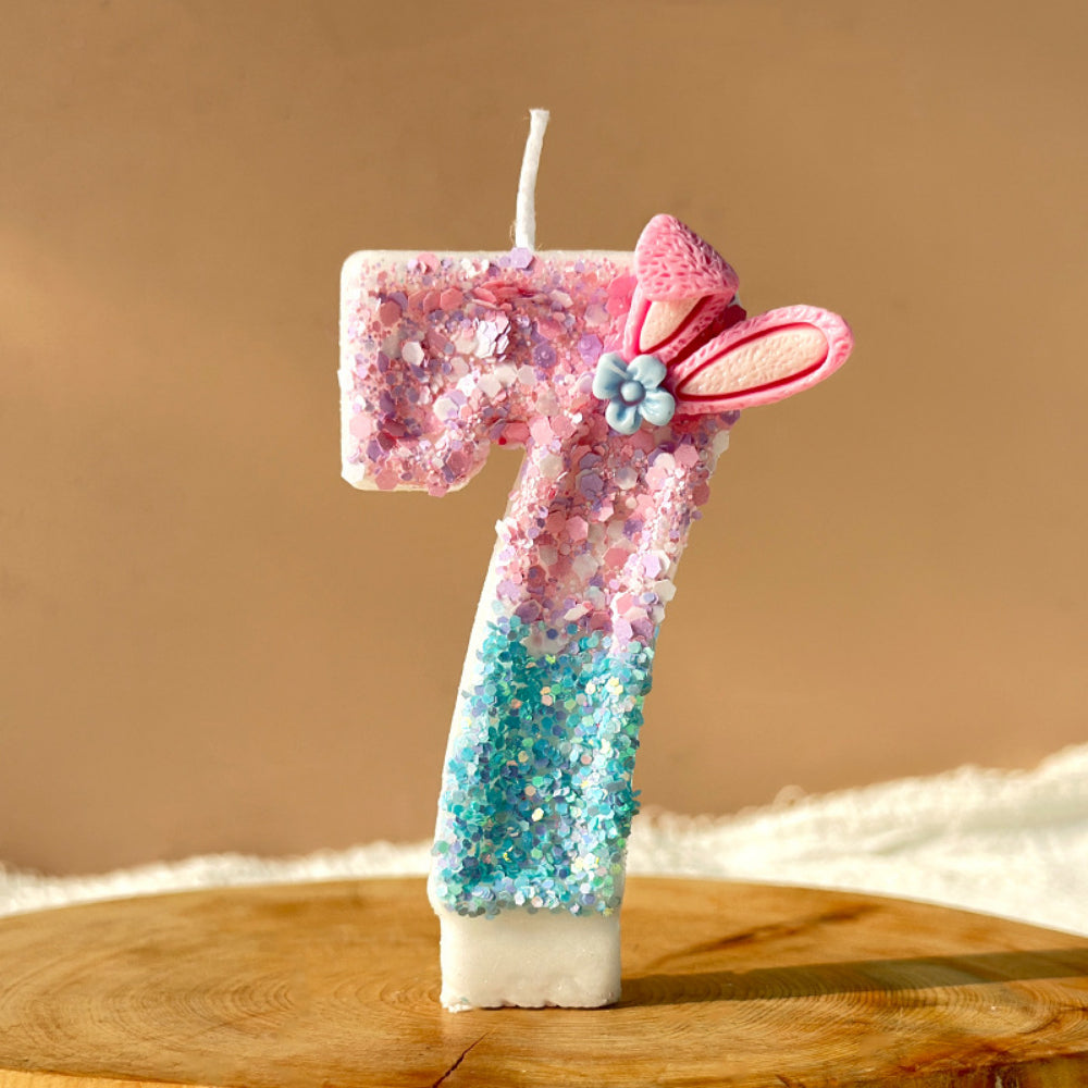 Premium Pastel Bunny Pink Blue number candle for birthday cake decoration