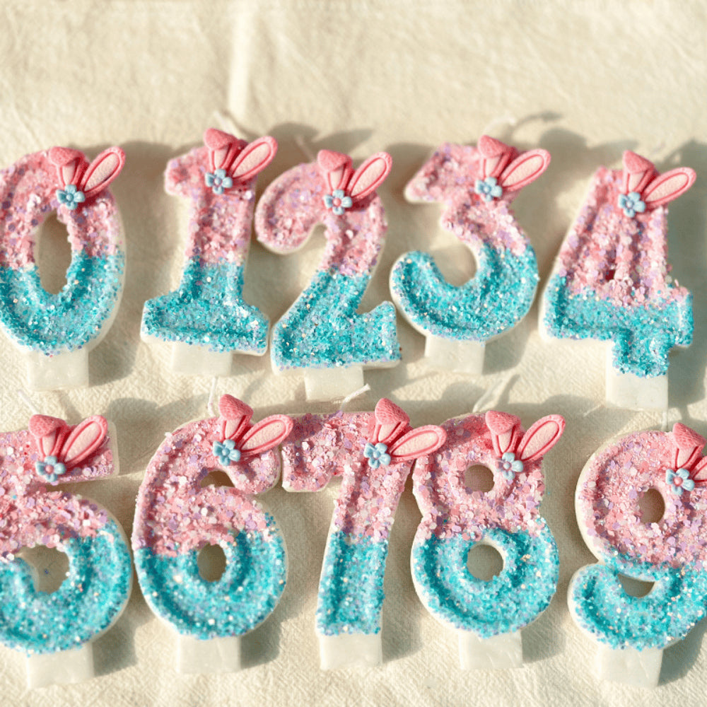 Premium Pastel Bunny Pink Blue number candle for birthday cake decoration