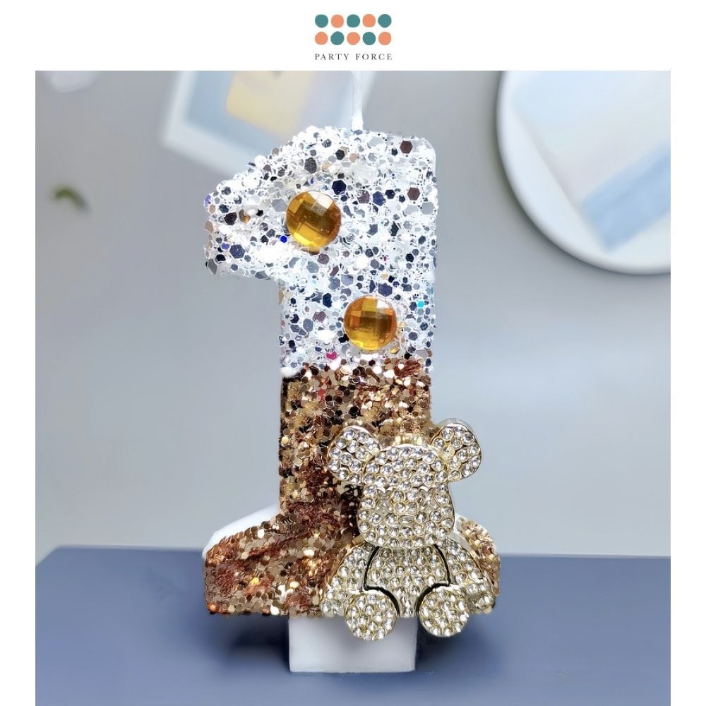 Fancy Gold Bear Number Candle for birthday party cake decoration