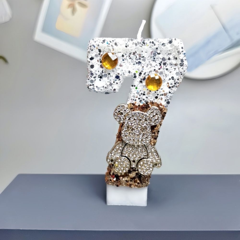 Fancy Gold Bear Number Candle for birthday party cake decoration