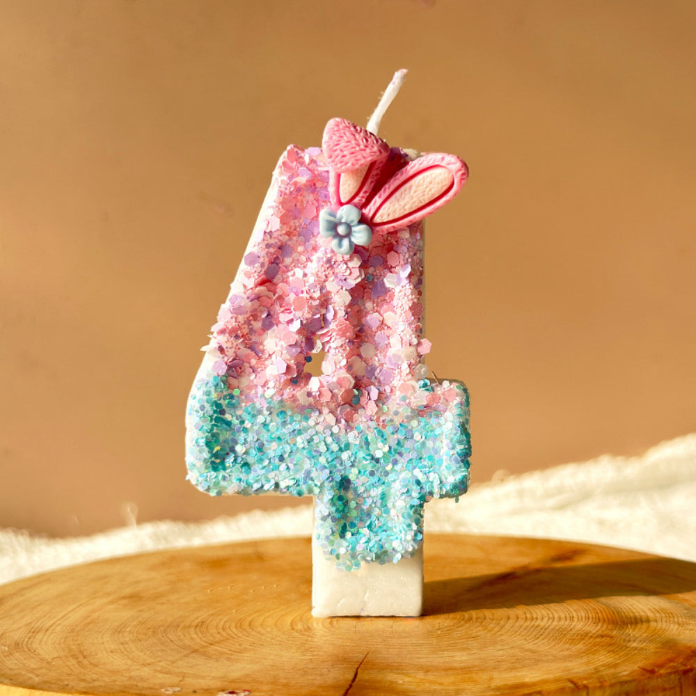 Premium Pastel Bunny Pink Blue number candle for birthday cake decoration