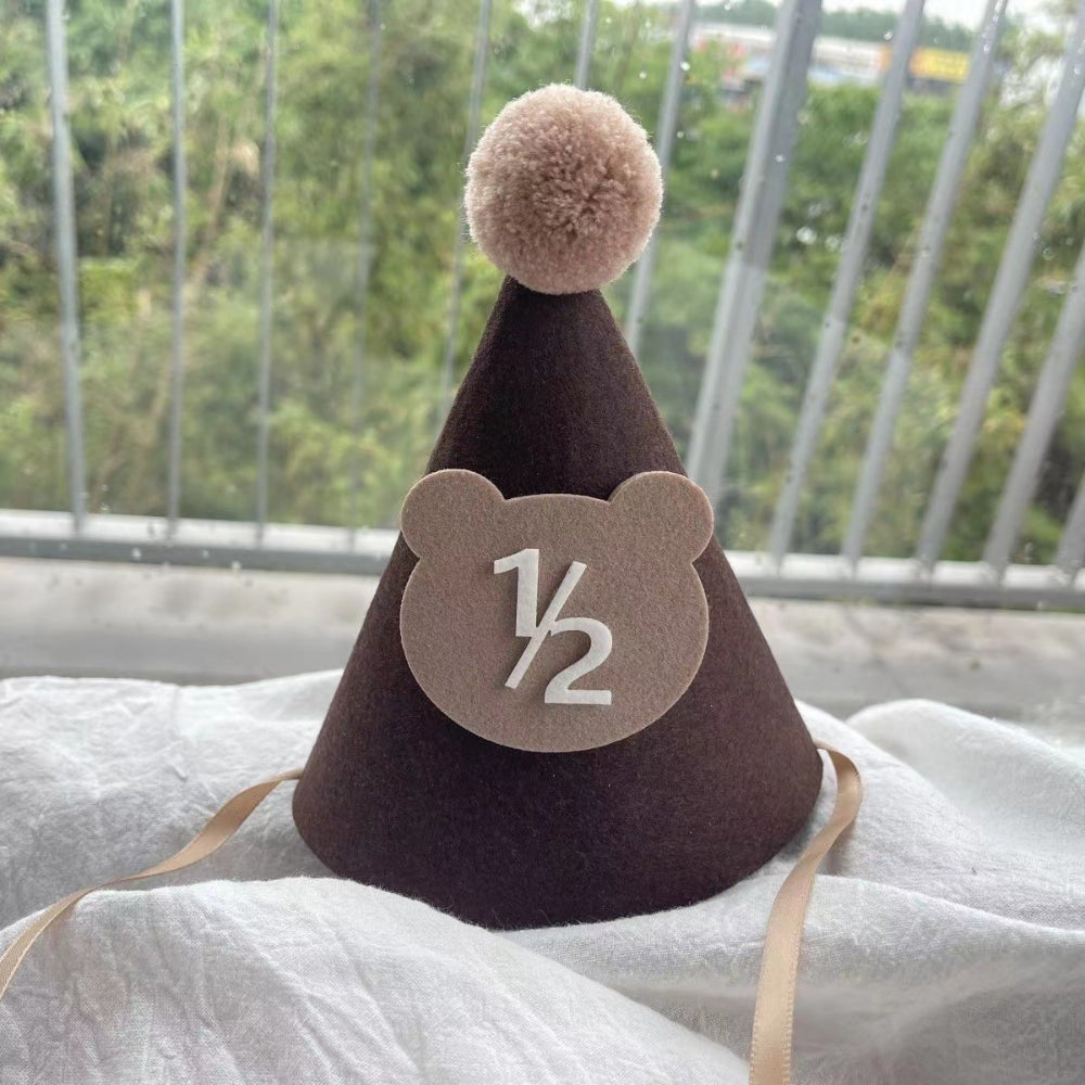 Bear Party Hat Felt material half birthday 100 days birthday party decoration