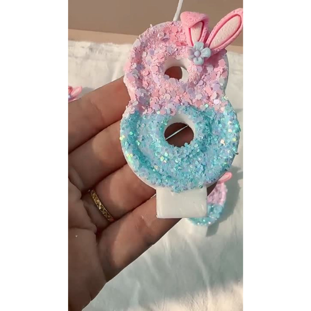 Premium Pastel Bunny Pink Blue number candle for birthday cake decoration