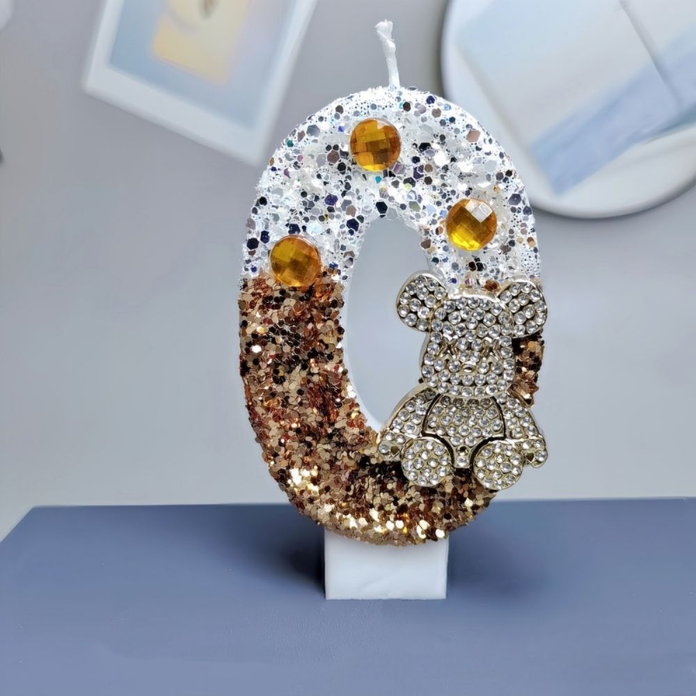 Fancy Gold Bear Number Candle for birthday party cake decoration