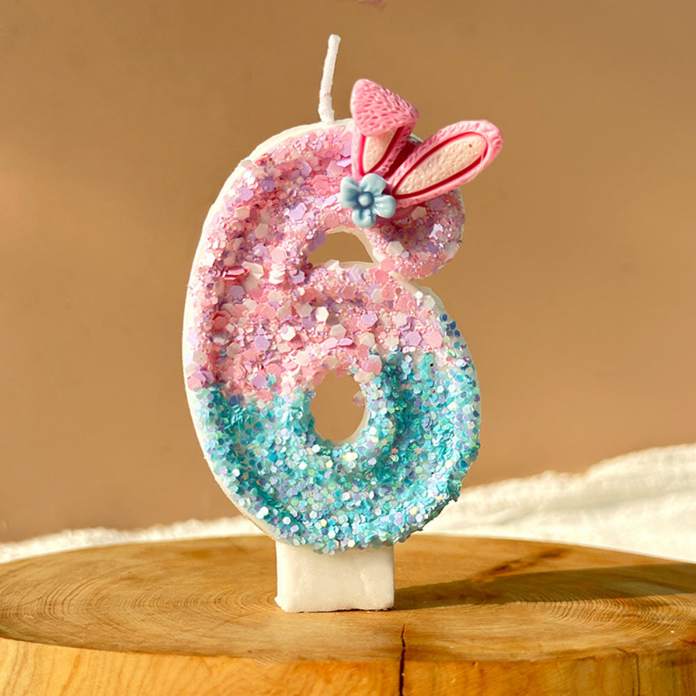 Premium Pastel Bunny Pink Blue number candle for birthday cake decoration