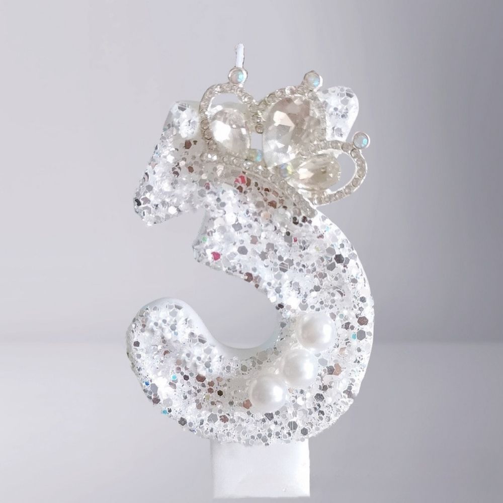 Fancy White Number Candle for birthday party cake decoration